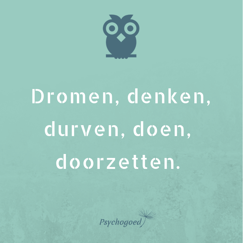 Dromen, denken, durven, doen, doorzetten. Oneliners op