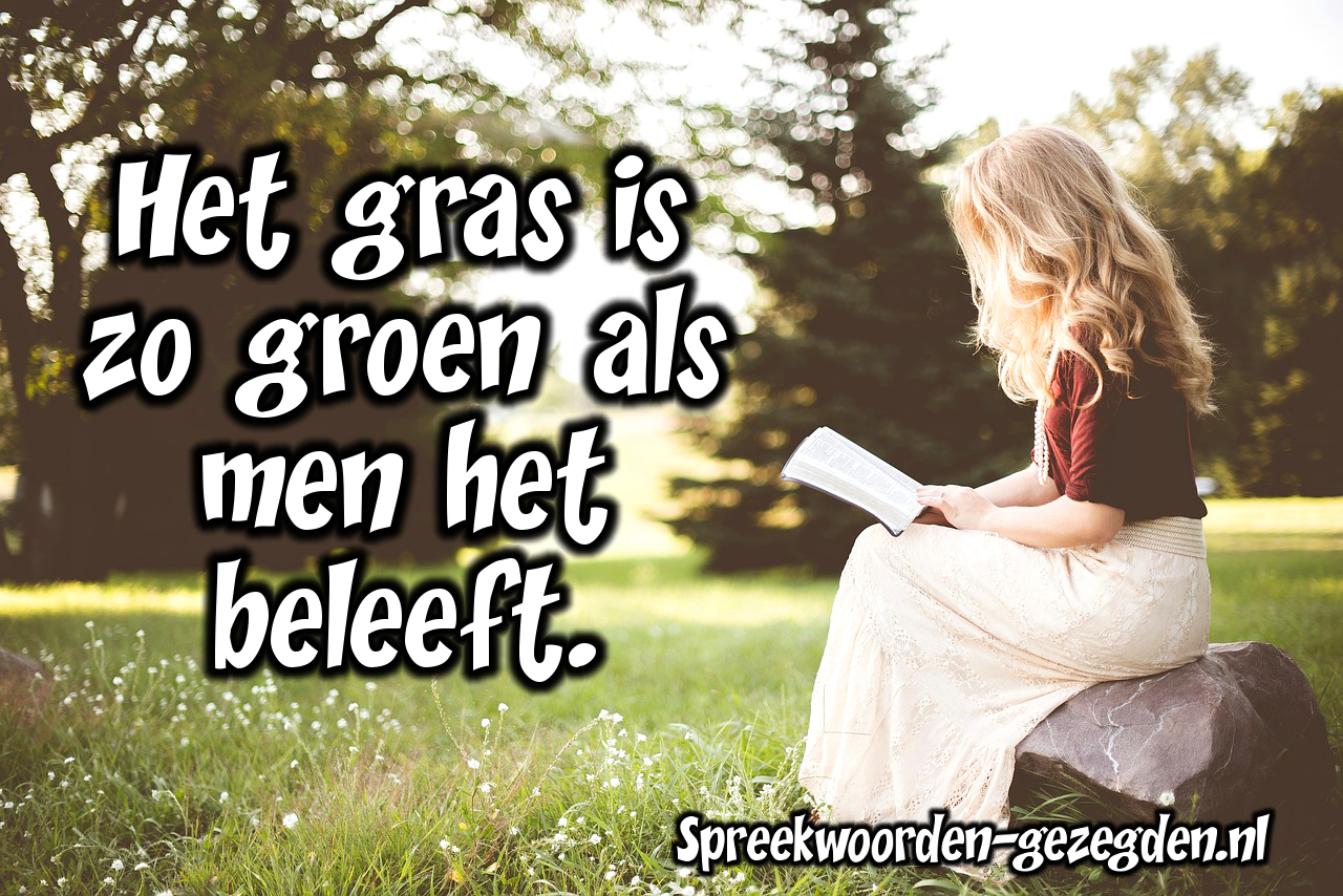 Het gras aan de overkant is altijd groener.=Ontevreden zijn. Oneliners op www.oneliners.nl