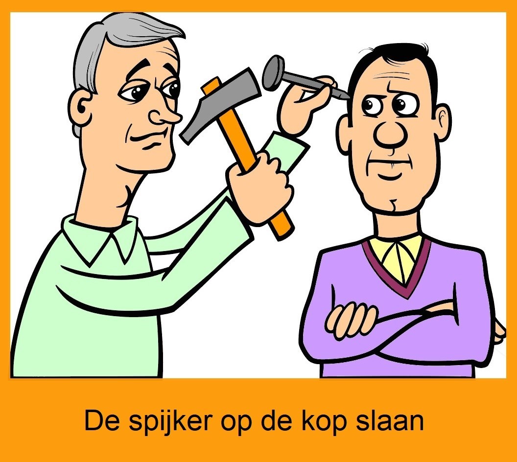 De spijker op de kop slaan.=De kern van de zaak benoemen. Oneliners op www.oneliners.nl De spijker op de kop slaan.=De kern van de zaak benoemen. Oneliners op www.oneliners.nl